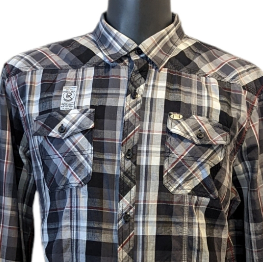 Projek Raw grey plaid button front shirt XL